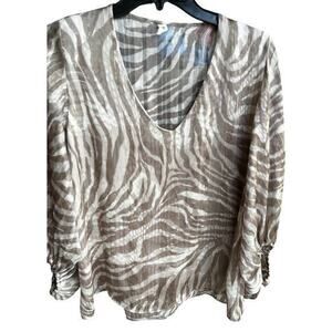 TYCHE balloon bubble sleeve gold metallic threading glam lightweight 3/4 sl sz M